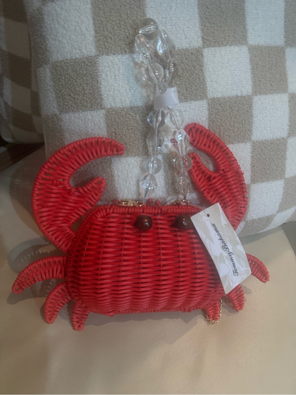 Tommy Bahama VIRAL Crab Red Wicker  Crossbody Bag Beaded Handle & Gold Chain - Picture 12 of 12